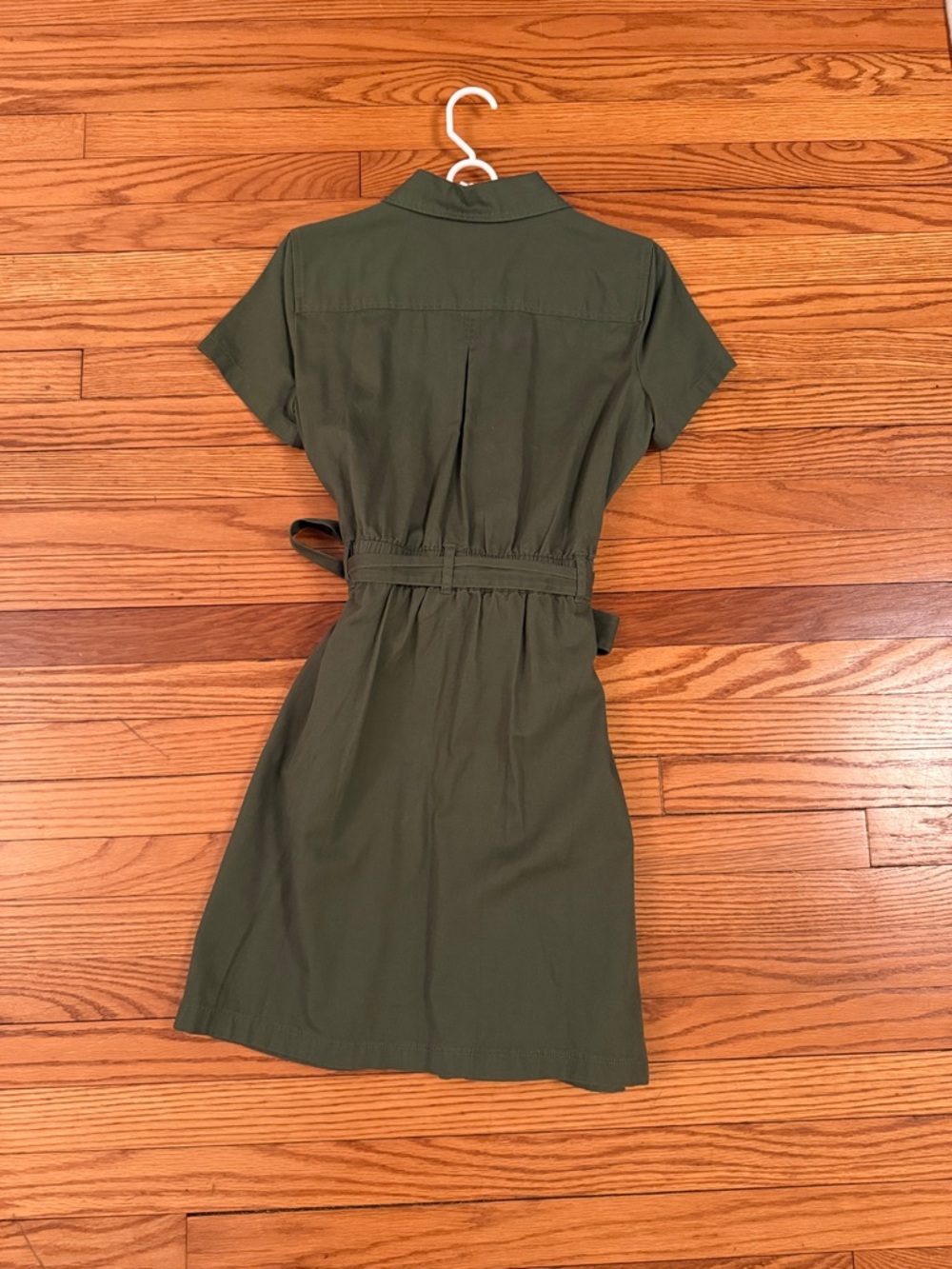 J. Crew Factory Olive Green Short-Sleeve Shirt Dress with Tie Waist, size 8 NWT - Picture 3 of 3